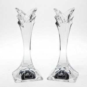 NIB Mikasa Deco Crystal Candlestick Holders Set of 2 Modern Glass 5.5"